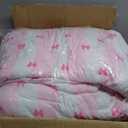 Feelyou Kids Girls Pink Bow Comforter Set,White and Pink Stripe Bow Bedding Set King Size,Cute Bowknot Comforter,Kawaii Soft Bed Set
