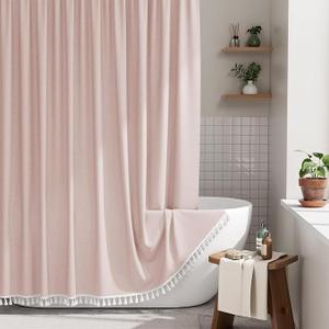 AmazerBath Pink Boho Shower Curtain with Tassels, Modern Farmhouse Shower Curtains for Bathroom, Pink Shower Curtain Fabric, Rustic Faux Linen Shower Curtain Set with Hooks, 72x72 Inches AmazerBath Pink Boho Shower Curtain with Tassels, Modern Farmhouse Shower Curtains for Bathroom, Pink Shower Curtain Fabric, Rustic Faux Linen Shower Curtain Set with Hooks, 72x72 Inches