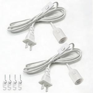 Light Bulb Socket with Cord - 8.2Ft Extension Hanging Lantern Cord E26/E27 Pendant Lamp Socket with Switch, White, 2 Pack