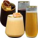 48 Pack Ribbed Origami Ripple Plastic Glasses, 24 9 Ounce Stemless Champagne Flutes & 24 12 Ounce Cups, BPA-Free Disposable Shatterproof Toasting Glasses for Weddings, Bars, and Events (Gold Rim)