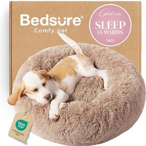 Bedsure Dog Beds for Small Dogs - Round Cat Beds for Indoor Cats, Washable Pet Bed for Puppy and Kitten with Slip-Resistant Bottom, 20 Inches, Camel