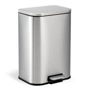 Garvee 3.2 Gallon Trash Can for Kitchen, Stainless Steel Step Trash Can with Soft-Close Lid & Removable Inner Bucket, Rectangular Garbage Can for Office Bathroom Living Room, Silver