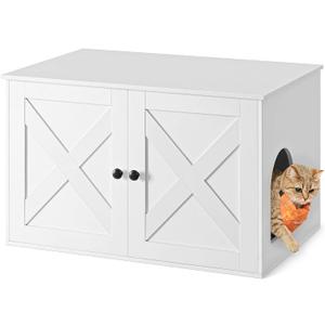 Feandrea Cat Litter Box Enclosure, Litter Box Furniture Hidden with Removable Divider, Indoor Cat House, End Table, 31.5 x 20.9 x 19.7 Inches, White UPCL002W01