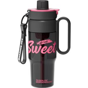 youcanplato 30oz Tumbler with Handle and Straw Lid-Made with Tritan,BPA Free Water Bottle-Spill Proof Plastic Tumble for Women and Men-Water Cup with Tea Funnel,Leak Proof (Black)