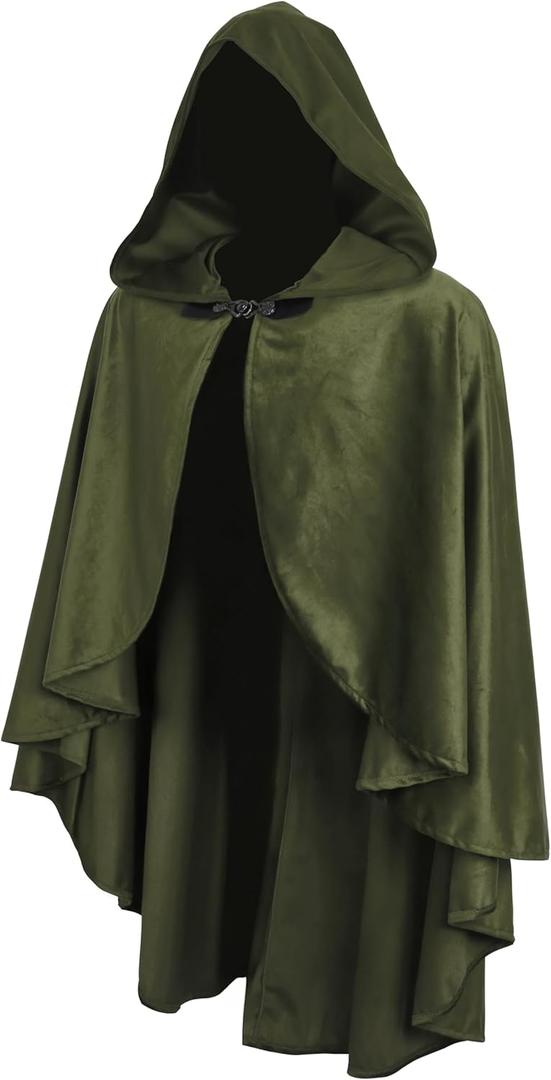 Fairy Hooded Cloak Renaissance Costume Medieval Cosplay Wizard Witch Cape (Green)