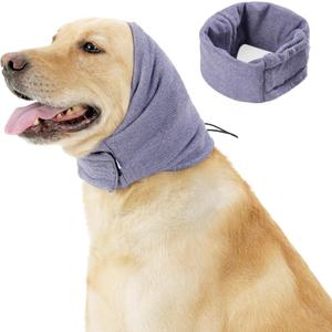 Quiet Ears for Dogs - Adjustable Ear Covers for Noise, No Shake Dog Head Wrap, Dog Calming Hood for Thunder, Lightning, Fireworks, Vet Visits, Polyester and Stretch Cotton Blend, Purple, Large
