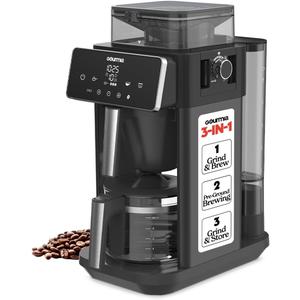 Gourmia 10-Cup Grind & Brew Coffee Maker  Built-in Adjustable Grinder, Programmable Digital Timer, 3 Brew Strengths, 4-Hour Keep-Warm, Auto Shut-Off, Pause & Serve, Glass Carafe, Stainless Steel