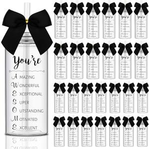 Skylety 24 Pack Employee Appreciation Gifts Bulk for Men You Are Awesome Black Cups 13.5 oz Plastic Skinny Tumbler with Straw Lid Inspirational Cups for Team Office Customer Coworker Staff
