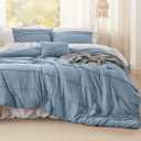Bedsure Twin Comforter Set - 3 Pieces Pinch Pleat Bed Set, Light Blue Boho Bedding for All Season, 1 Soft Comforter, 1 Pillowcase, 1 Decorative Pillow