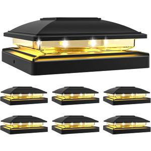 VOLISUN Solar Post Cap Light Outdoor 6pack, Waterproof Fence - Deck Cap Light for 4x4 5x5 6x6 Wooden/Vinyl Post, Black Deck Solar Powered with Warm White for Garden/Patio/Porch (6 Pack)
