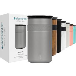 Elemental Artisan Insulated Tumbler, Triple Wall Coffee Travel Mug, Reusable Stainless Steel Coffee Tumbler with Ceramic Lid, Thermal Coffee Cups for Hot (6 Hrs) & Cold (18 Hrs), 12oz - Graphite
