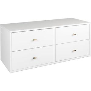 Prepac 4-Drawer Floating Dresser for Bedroom, Modern Dresser Chest of Drawers with Brushed Brass Knobs 16" D x 42.25" W x 17.25" H, White, WDBW-1412-1