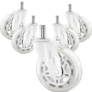 Office Chair Wheels Replacement Rubber Chair Casters for Hardwood Floors and Carpet, Set of 5, Heavy Duty Casters for Chairs Smooth & Silence Gliding Gaming Chair Wheels (White)