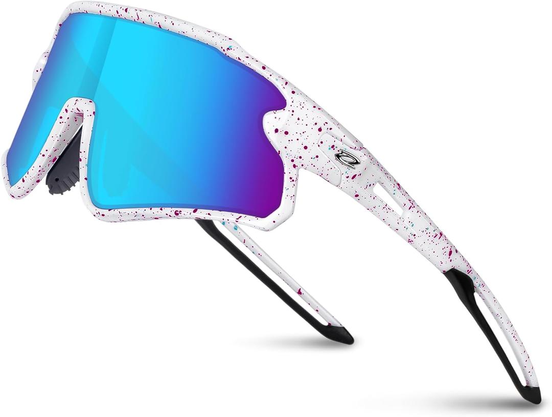 RIVBOS Youth Baseball Sunglasses for Kids(Boys&Girls) Polarized UV Protection Cycling Glasses RYS008 (Blackwhite Rabwdot Frame/Iceblue Lens)