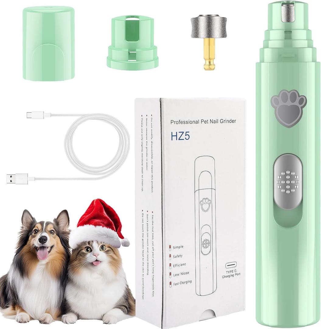 VIWIK Dog Nail Grinder, 2-Speed Rechargeable Dog Nail Trimmers for Large Medium & Small Dogs, Upgrade Professional Electric Pet Paws Grooming, Quiet Puppy Grooming Tool, for Dogs Cats (Green)