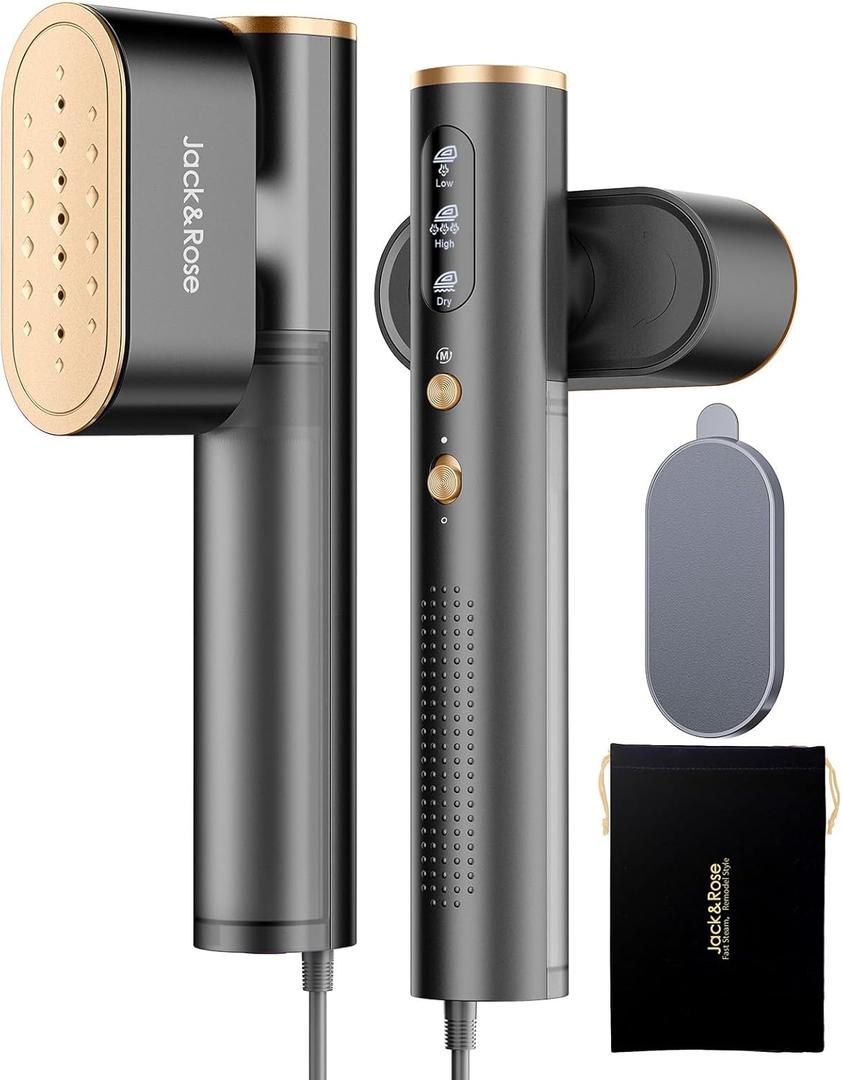 Jack ＆ Rose Travel Steamer for Clothes,100220V Portable Iron,15s Heat Up,Steamer ＆ Iron 2 In 1, Travel Size,Large Ceramic Heat Panel,for Global ＆ Europe