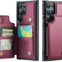 Vinich for Samsung Galaxy S22 Ultra Wallet Case with Card Holder, RFID Blocking Credit Slots Kickstand Shockproof Phone Cover for Women Men, Wine Red