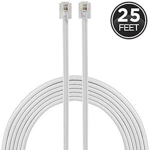 Power Gear Telephone Line Cord, 25 Feet, Phone Cord, Modular Jack Ends, Works for Phone, Modem or Fax Machine, For Use in Home or Office, White, 76119