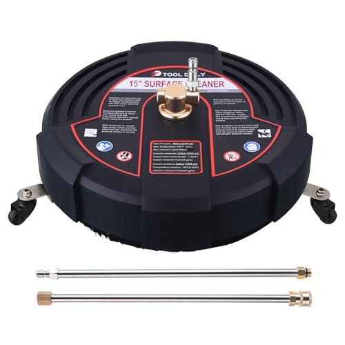 Tool Daily 15 Inch Pressure Washer Surface Cleaner with 3 Wheels, 2 Extension Wands, Surface Cleaner for Pressure Washer Attachment for Concrete, Driveway, Sidewalk, Patio, 3600 PSI
