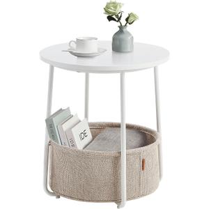 VASAGLE Side Table, Round End Table with Fabric Basket
Contemporary Style, for Living Room Bedroom, Matte White and Tan, LILEA Collection LET223W10