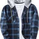 ZITY Men's Flannel Hoodie Shirts Casual Button Down Plaid Shirt Jackets for Men Long Sleeve Stylish Hooded with Pocket (Blue, M)