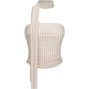 Women's Leopard Print Tube Top Cheetah Print Top Ruched Strapless Mesh Halter Tops for Women Going Out Party (M)