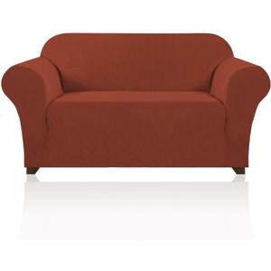 PrinceDeco Stretch Loveseat Sofa Cover Slipcover Couch Cover for 2 Cushion Sofa Washable Sofa Cover for Pets Friendly Furniture Protector Covers with Non Slip Bottom(Loveseat, Rust)