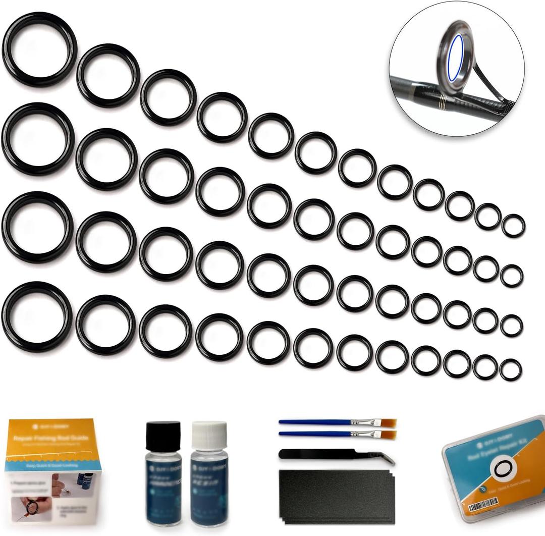Fishing Rod Repair Kit,Fishing Pole Eyelet Ceramic Insert Eyes Repair with 52 Guide Rings and Supplies