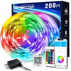 DAYBETTER LED Strip Lights 200 ft (2 Rolls of 100 ft), Smart App Control Lighting Bedroom Rome Decor with Remote, RGB Music Sync Color Changing LED Lights for Party