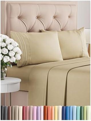 Cal King Size 4 Piece Sheet Set - Comfy Breathable & Cooling Bed Sheets Set - Hotel Luxury Bedding for Women, Men, Kids, Teens, Boys & Girls - Deep Pockets, Ultra-Soft, Wrinkle Free - Oeko-Tex - Beige