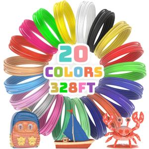 3D Pen Filament 1.75mm 20 Colors 3D Pen PLA Filament 3D Printing Pen Refills Each Color 16.4 Feet, Total 328 Feet Strong Toughness for FDM 3D Printer and 3D Pen