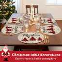 Christmas Placemats, 14inch Round Christmas Placemats Set of 6, Christmas Linen Table Mats Washable, Winter Xmas Holiday Plate Mats for Lndoor Kitchen and Dining Table (Lattice Tree)