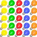 Novelty Lights 25 Pack Multicolor G40 LED Filament String Light Bulbs, E12/C7 Candelabra Base, 5 Watt Equivalent, Shatterproof Replacement Bulbs for Patios, Canopy Lighting