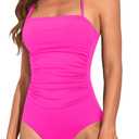 Holipick Women Tummy Control One Piece Swimsuits Strapless Bandeau Bathing Suits Slimming Halter Swimwear (XXL)