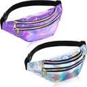 Frienda 2 Pieces Holographic Fanny Pack for Women Colorful Sport Waist Bag Pack (Silver, Purple)