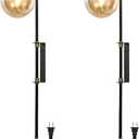 ELEHINSER Black Wall Sconces Set of 2 with Globe Shade, Modern Indoor Plug in Wall Lamps with Switch, Angle Adjustable Light for Bedroom Living Room Study Hallway Bedside