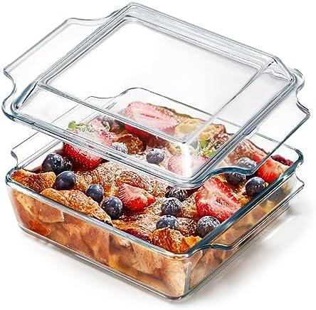 NUTRIUPS 8x8 Baking Dish Square Casserole Baking Dishes with Glass Cover Glass Casserole Dish with Lid Baking Dish Glass Baking Pan for Baking