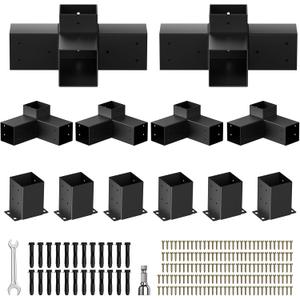 Pergola Kit, Heavy Duty Pergola Brackets for 4"x 4" (Actual 3.5" X 3.5") Lumber,DIY Rust-Proof Gazebo Hardware Kits with 3-Way & 4-Way Corner Bracket, Gazebo Brackets Kits for Patio Backyard Outdoor (Black)