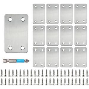 QSJ 12 Pack Flat Mending Plate, Metal Bracket, Stainless Steel Brace 2.36 x 1.49'', Fixing Joining Plate for Wood with 48PCS Screws, 1x Screwdriver., Black
