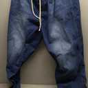 Djeanxa Plus Size Baggy Jeans for Men Stretchy Straight Loose Jett Jeans Drawstring Waist Pull On Denim Sweatpants 5XL