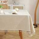 meioro Striped Tablecloth Rectangle Tablecloths Cotton Blend Table Cloth Washable Tabletop Decorative Fabric Table Cover for Kitchen Dinning (Beige, 60 x 102 Inch)