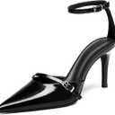 Coutgo Womens High Heels Closed Pointed Toe Ankle Buckle Strap Sexy Pumps Wedding Party Dress Shoes