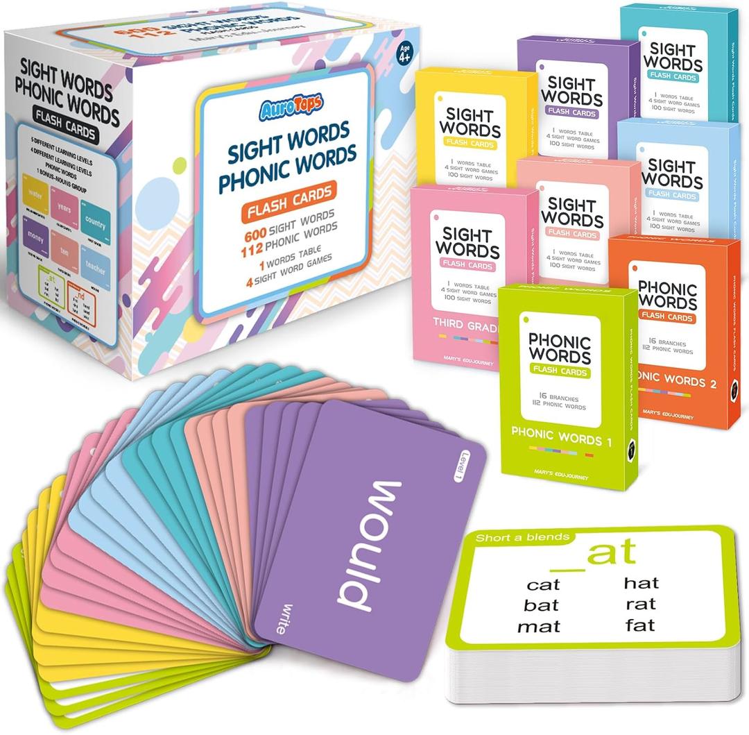712 Sight Words/Phonics Flash Cards, Dolch & Fry High Frequency Site Words, Learn to Read CVC Blends, Short/Long Vowel Sounds, Flash Cards Games for PreK Kindergarten 1st 2nd 3rd Grade, Kids 4-10
