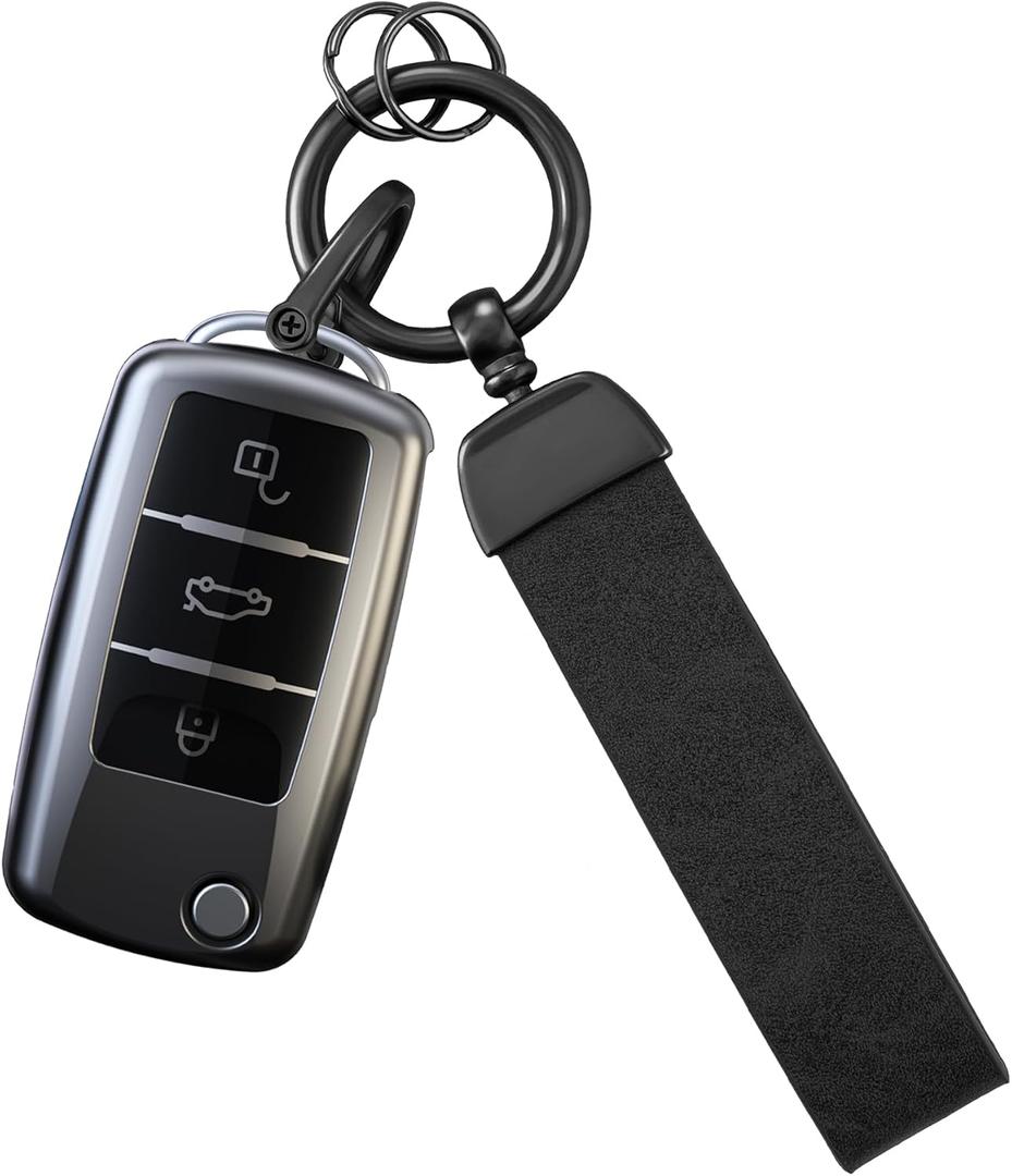 Key Fob Cover with Keychain for VW Atlas Golf GTI Jetta Passat Tiguan Touareg Beetle Flip Remote Key Case