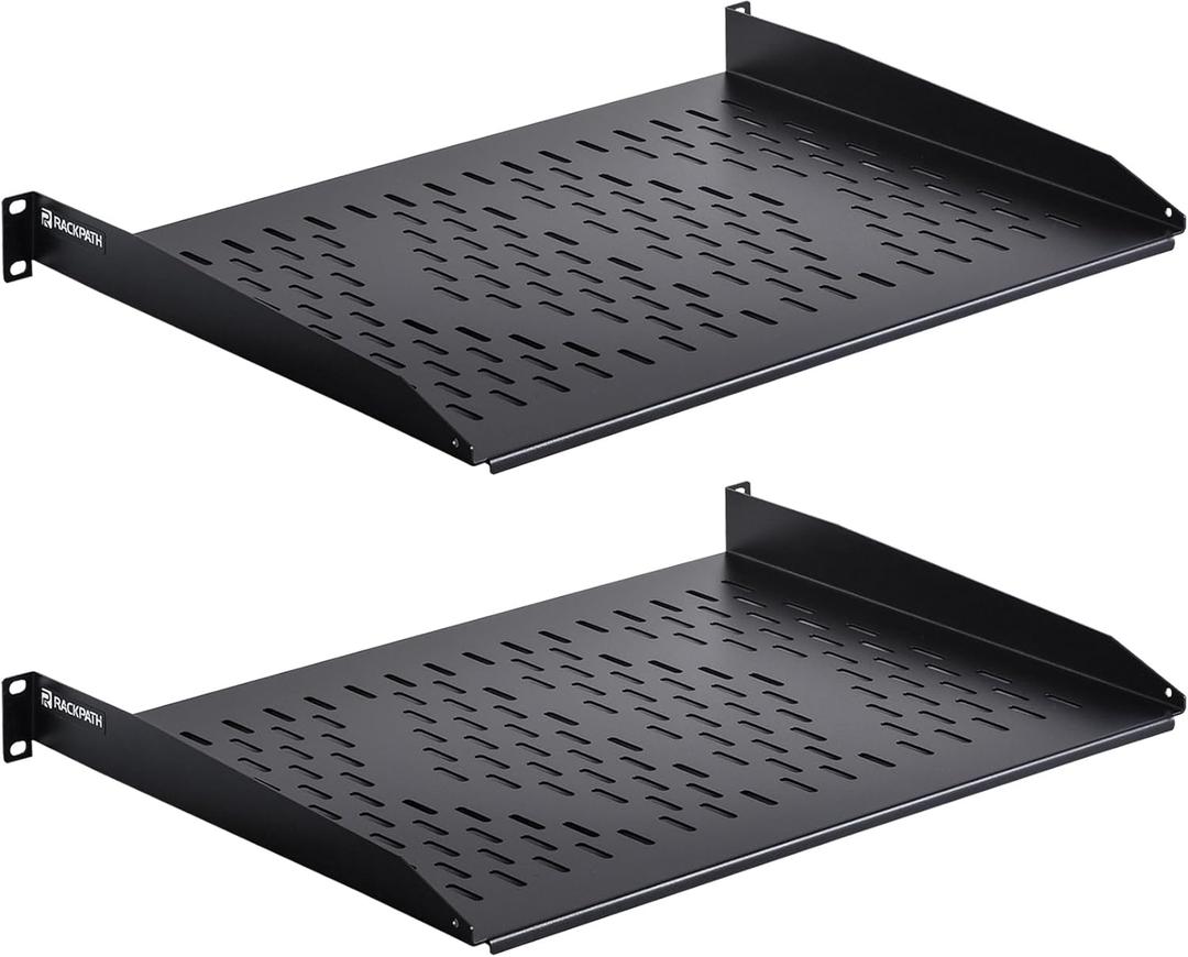 1U Cantilever Universal Rack Shelf - 14in Deep  Rackmount Shelf for 19 AV/Network Equipment Racks  55lbs Capacity - 2Pack