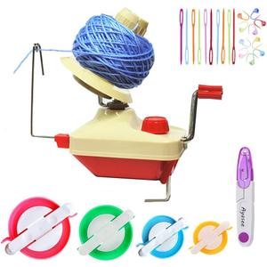 Ball Winders, Yarn Knitting Loom Crochet Swift Yarn Fiber String Ball Wool Winder DIY Tool Kit, 1Yarn Ball Winder+4Pompom Maker+10PS Knitting Stitch Markers+10PS Plastic Needles+1PS Scissors (26a)