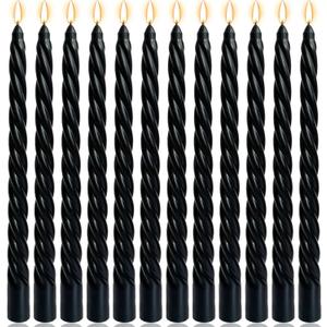 10 Inch Black Twisted Spiral Taper Candles Set for Halloween, 12 Pack Unscented Candlesticks, Dripelss Tapered Candles for Memorial Prayer Wiccan Rituals