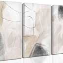 3Pcs Modern Abstract Canvas Wall Art Neutral Minimalist Boho Beige and Black Grey Geometric Line Nordic Picture Wall Decor Poster Print Artwork for Living Room Bedroom Office Home Decoration