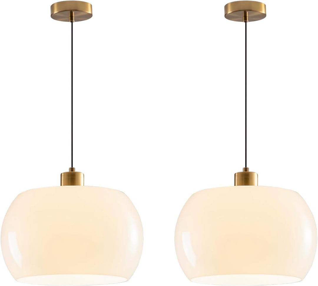 Hanging Pendant Light 2 Pack Milk Glass Pendant Lights Kitchen Island Gold Adjustable Mid Century Modern Hanging Lamps for Dining Room Foyer Entryway, Easy to Install