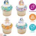 DecoPac Bluey So Much Fun Rings, 24 Cupcake Decorations Featuring Bluey, Bingo, Bandit, and Chilli, 3D Food Safe Cake Toppers 24 Pack